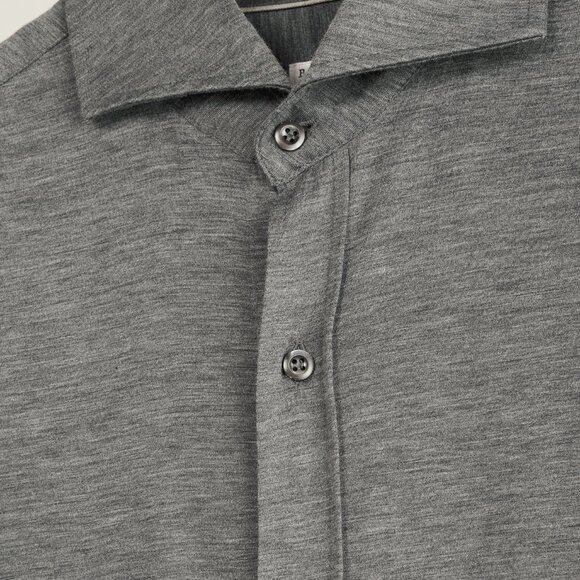 Brunello Cucinelli Dark Grey Silk & Cotton Jersey Button-Up Basic Fit Shirt - Picture 6 of 12